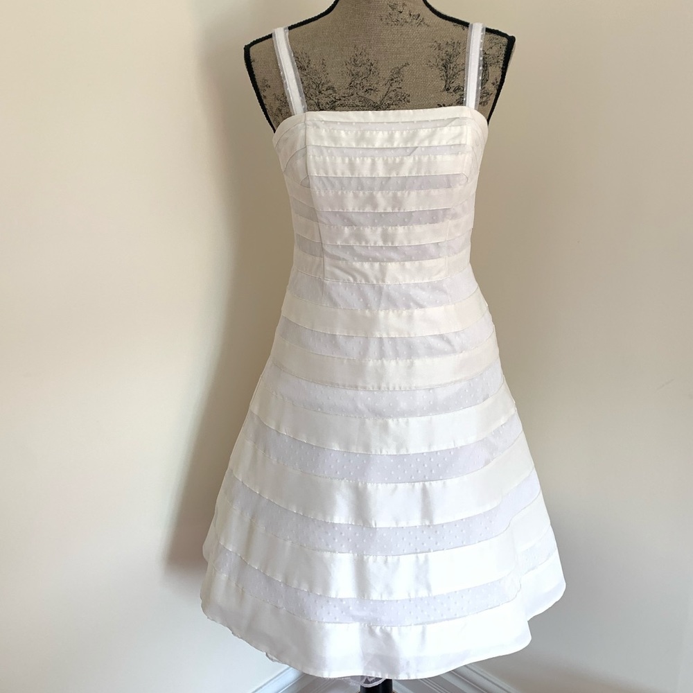 women's white polkadot lace and satin party dress